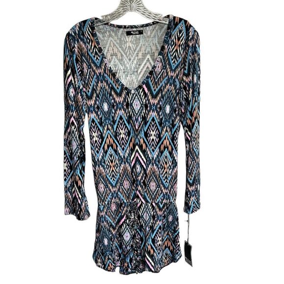 NWT Michael Lauren Nelson Long sleeve V-neck Shorts Romper in Prism Medium - Picture 12 of 12